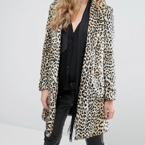 Mango faux fur leopard print coat size medium